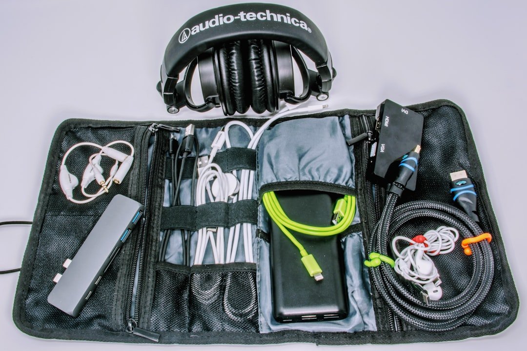 Labeled travel cables organized in a small pouch
